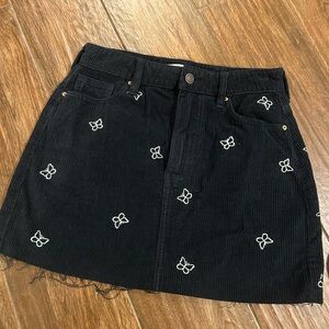 Black Corduroy mini Skirt with Embroidered Butterflies